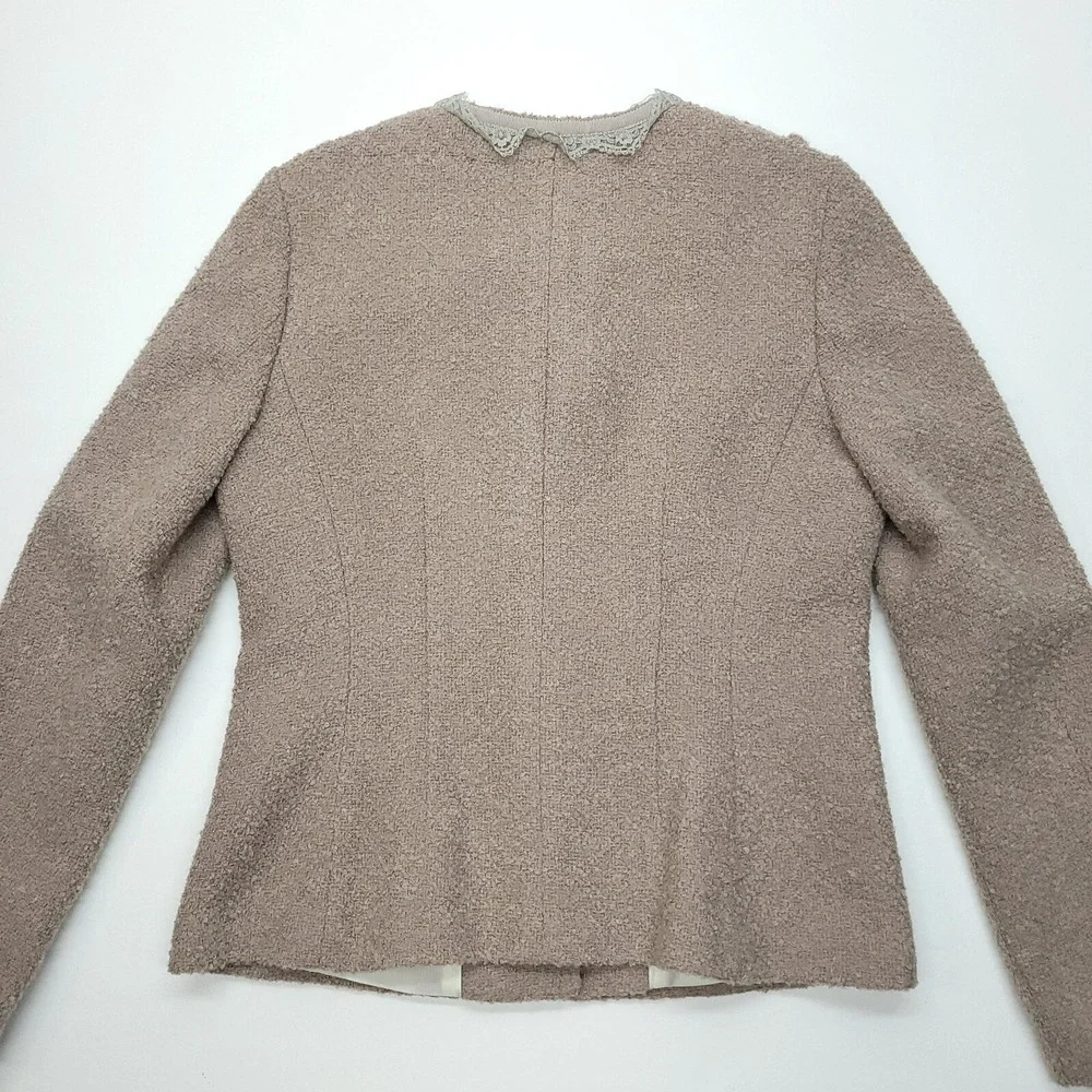 Banana‎ Republic Jacket Women 8 Taupe Wool Boucle Lace Long Sleeve Office Career